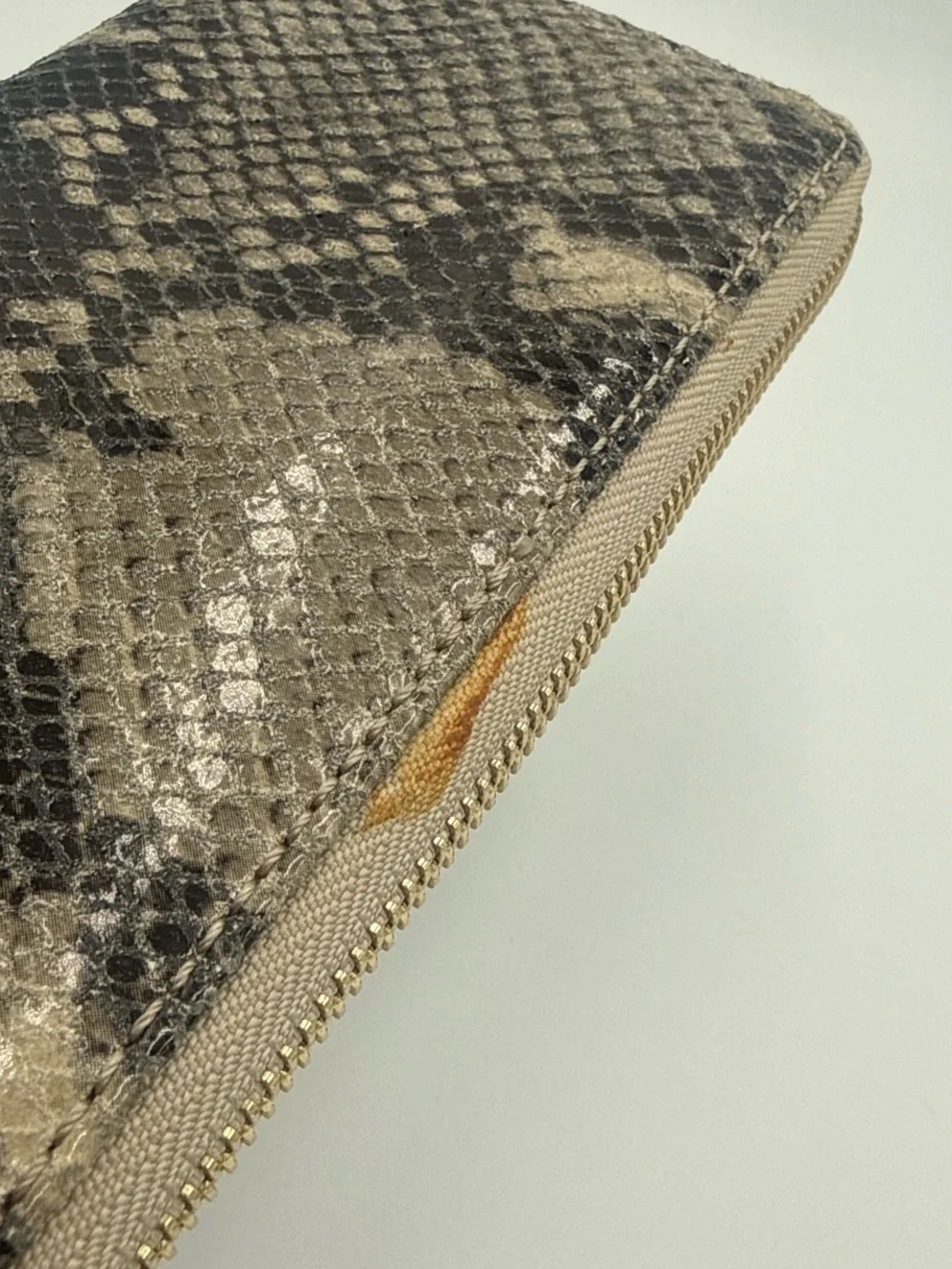 Michael Kors Taupe and Black Exotic Snake Skin Zip Wallet with Gold Plaque